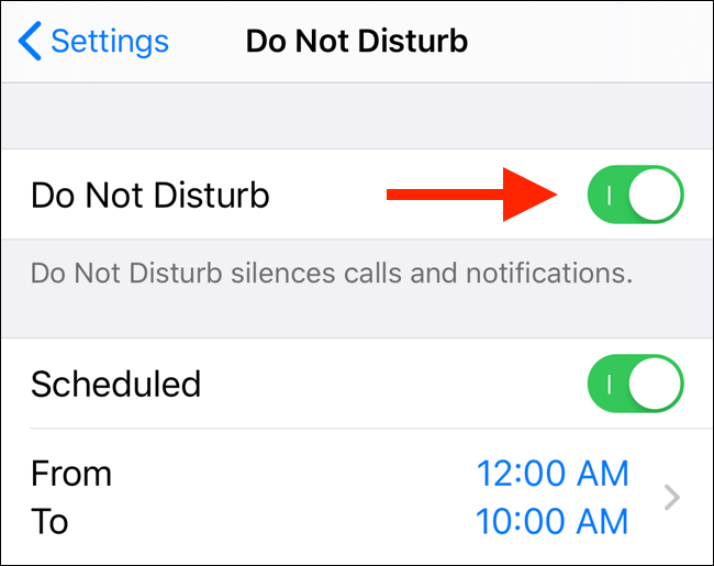 Tap on the Do Not Disturb toggle to enable it from Settings