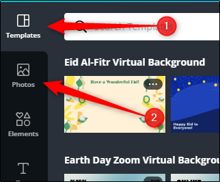 Browse under the Templates or Photos tabs in the Canva console.