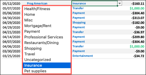 Change to a Custom Category for a transaction