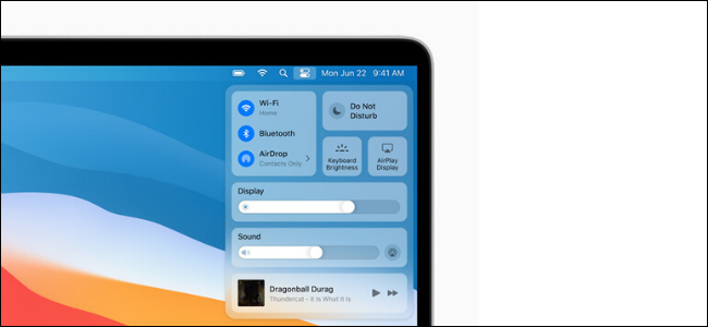 The Mac Control Center on a MacBook.