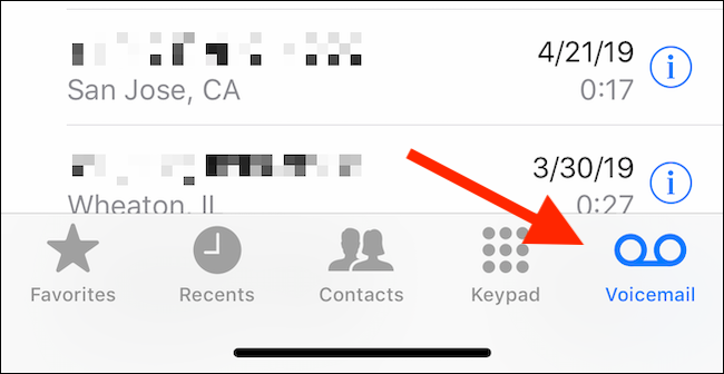 Tap on the Voicemail tab in Phone app to view voicemails