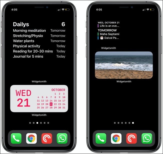 Two Widgetsmith widgets on two iPhones.