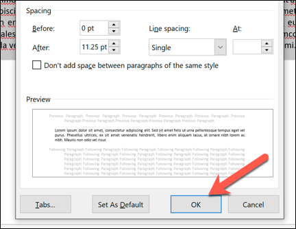 In the Paragraph settings window, click OK to save your settings.