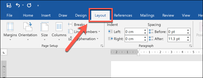 In Word, select your block quote, then press the Layout tab on the ribbon bar.