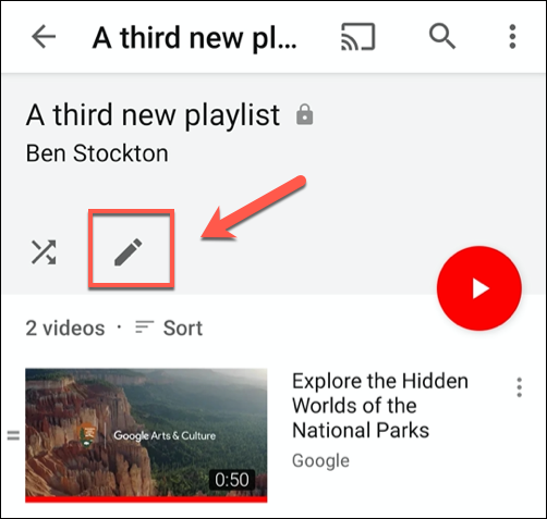 To edit a playlist, tap the pencil button in the playlist settings