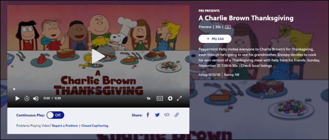 A Charlie Brown Thanksgiving on the PBS website.