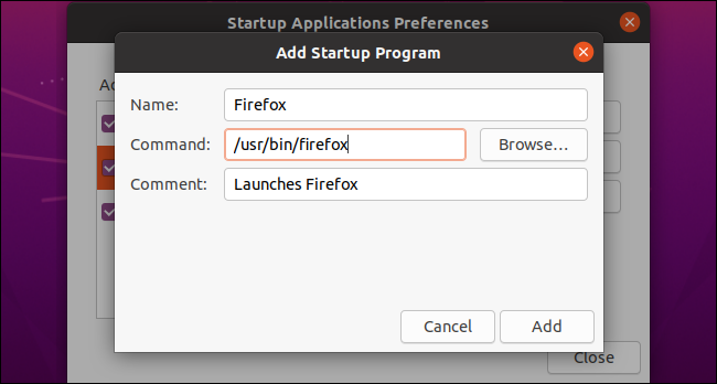 Adding a custom startup program on Ubuntu.