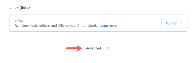Reveal advanced settings on Chromebook