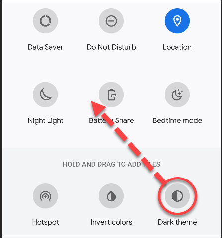 drap the dark mode tile to the quick settings