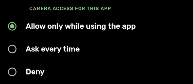 Select Ask every time to enable temporary permission for an app