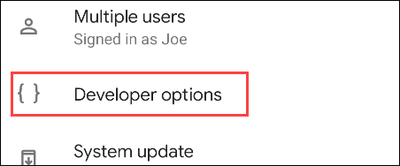 select Developer Options