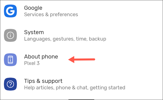 Tap About Phone settings on Android