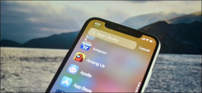 An iPhone showing the App Library app list