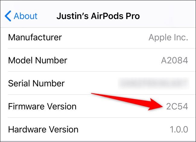 Apple iPhone View AirPods Firmware Version