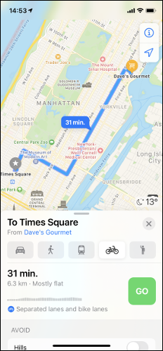 Apple Maps Cycling Directions