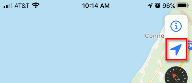 Press the Navigation Arrow in Apple Maps on iPhone.