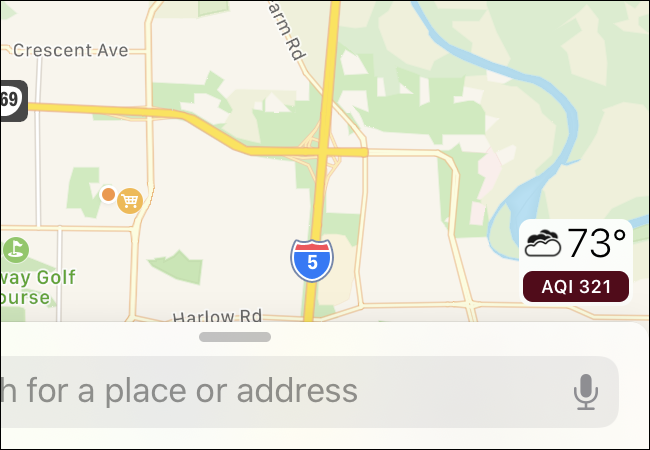 Air quality numbers shown in Apple Maps on an iPhone.
