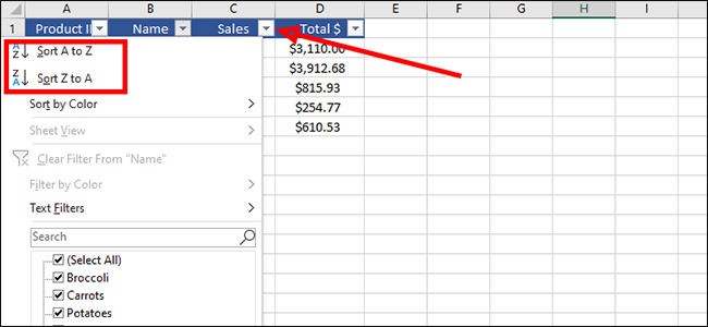 sort data