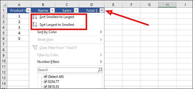 sort data