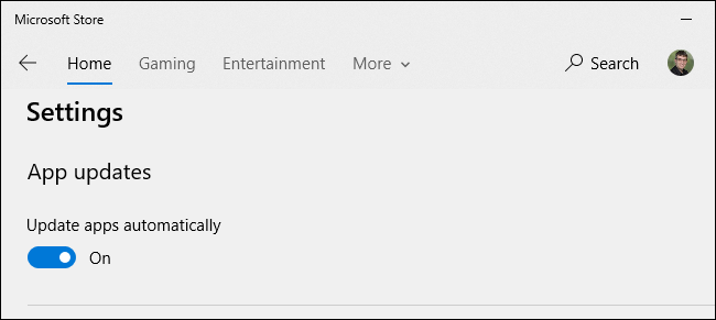 Enabling automatic app updates on Windows 10.