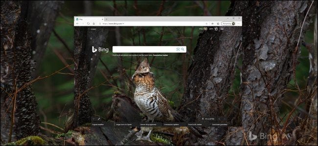 Bing's daily background in a browser and the Windows 10 desktop.