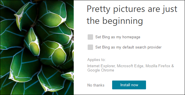 The Bing Wallpaper installer on Windows 10.