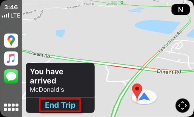 Tap End Trip once you've reached your destination in Google Maps on CarPlay through iPhone.