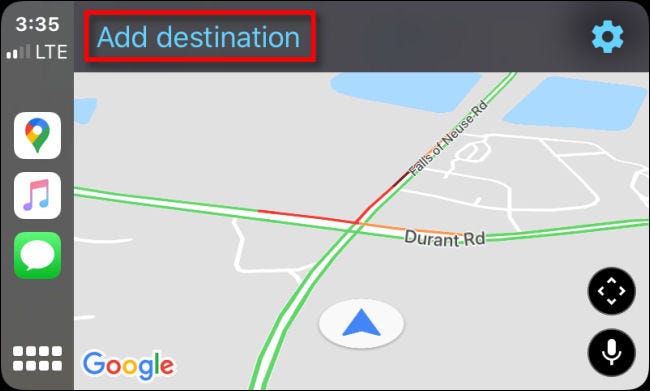 Tap Add destination in Google Maps for CarPlay on iPhone.