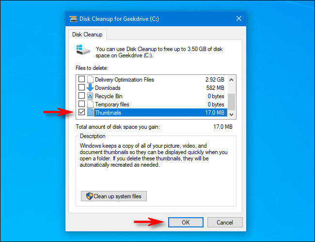 Deleting Thumbnails in Windows 10 Using Disk Cleanup