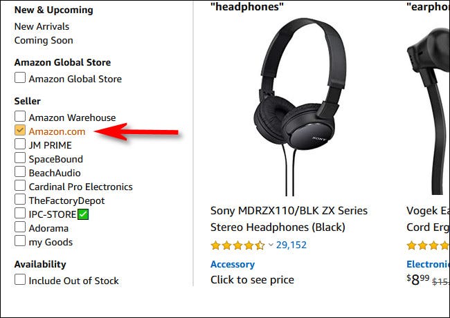 Place a check mark beside Amazon.com in the seller section of the sidebar