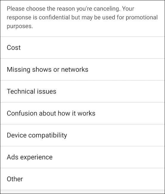 Choose an option for why you are canceling