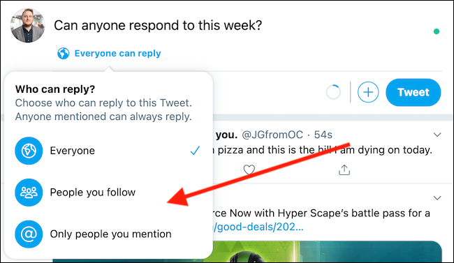 Choose People You Follow or Only People You Mention from the drop-down menu