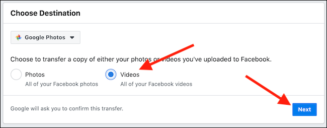 Choose Photos or Videos and then click the Next button