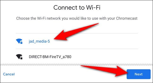 Choose the Wi-Fi network, tap the Next button, and then sign in