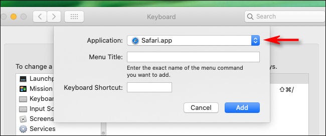 In the Application drop-down menu, select Safari.