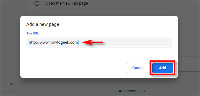 In Chrome Settings, enter the URL of the home page you'd like to use.