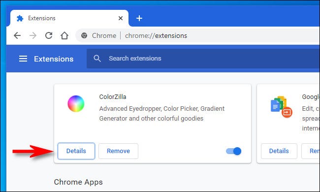 On the Chrome Extensions page, click Details.