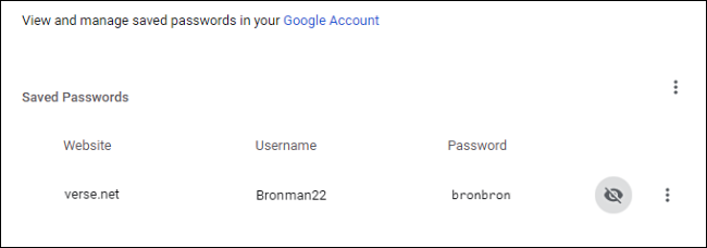 The Saved Passwords screen in Chrome.