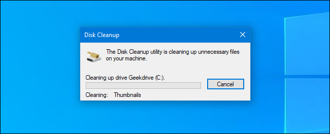 The Disk Cleanup process in Windows 10