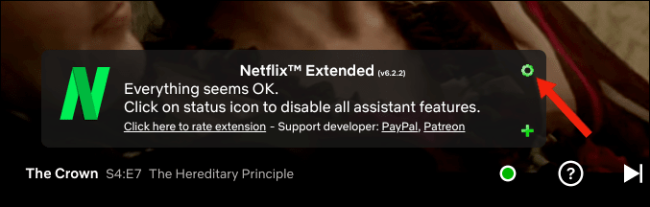 Click the gear settings icon on Netflix Extended