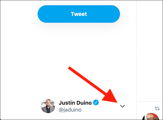 Click the down arrow icon next to your Twitter profile