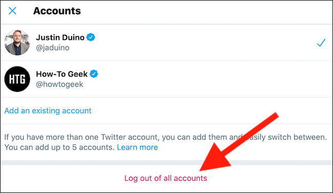 Click the Log Out Of All Accounts link