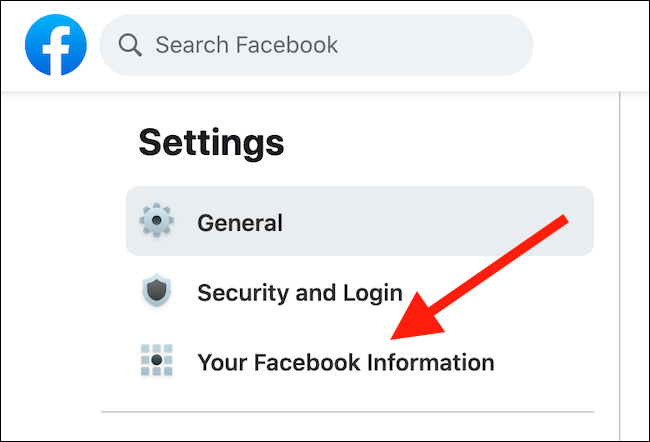 Click the Your Facebook Information option