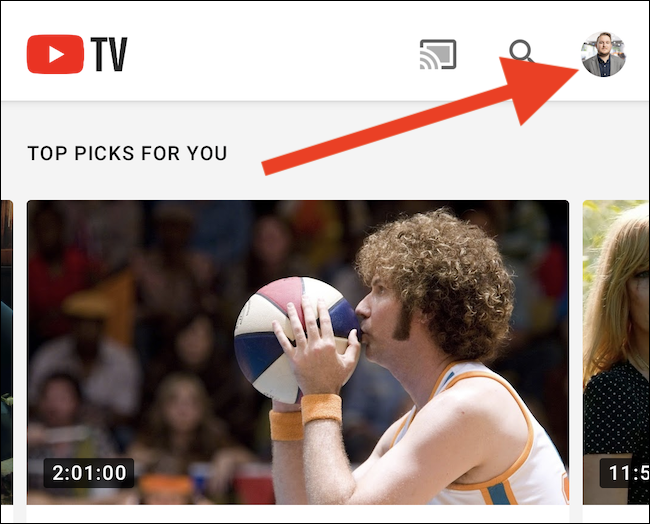 Click you YouTube TV avatar in the top-right corner of the app