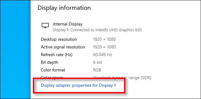 Click Display adapter properties.