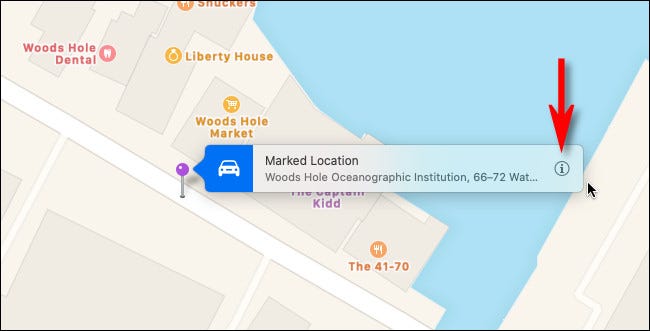 Place a pin in Apple Maps on Mac and click the info button.