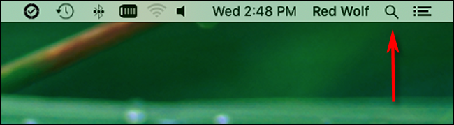 Click the magnifying glass icon in the menu bar to launch Spotlight Search.