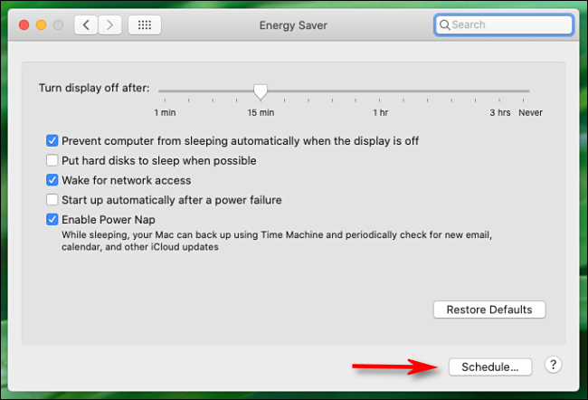 Click Schedule in the Energy Saver menu.