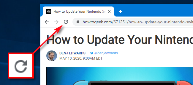 Browser reload button in Google Chrome on Windows 10