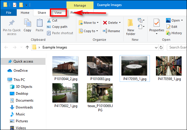 Click View in Windows 10 File Explorer